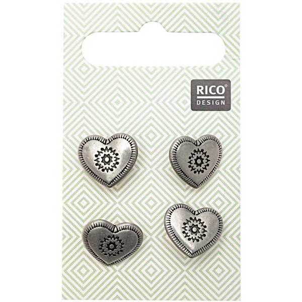 Rico Design | Trachtenknöpfe Herz metall 1,5cm 4 Stück