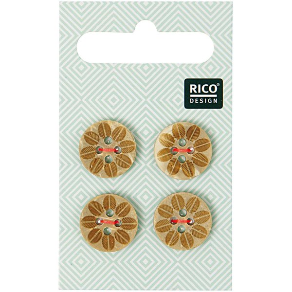 Rico Design | Holzknöpfe mit Blüte 1,6cm 4 Stück