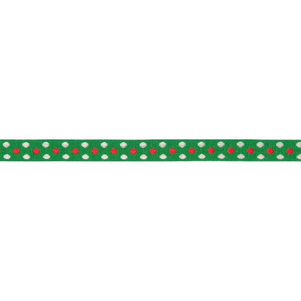 Rico Design | Ribbon grün Punkte rot-silber 11mm 2m